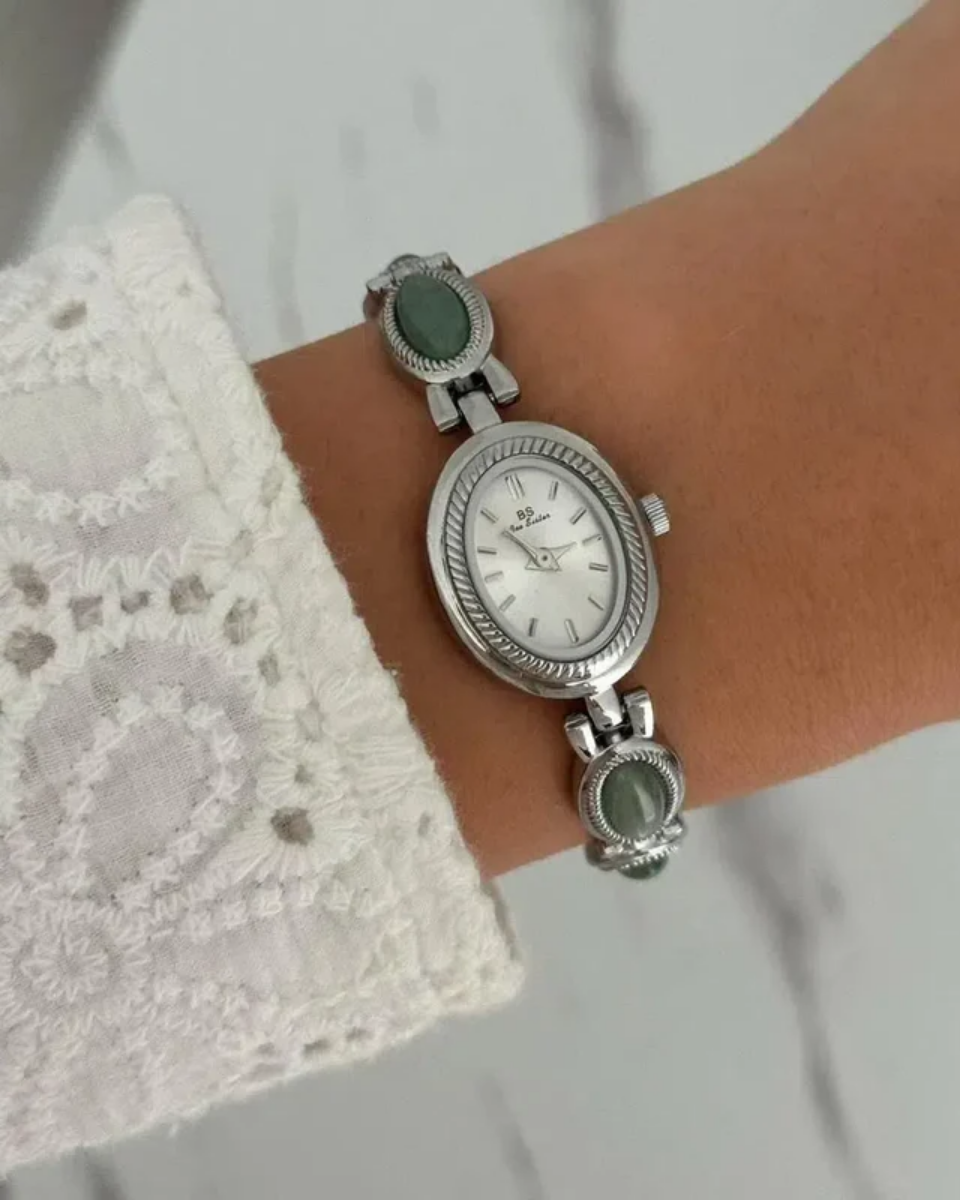 Cettina – Zielone akcenty z kamieni – Zegarek vintage