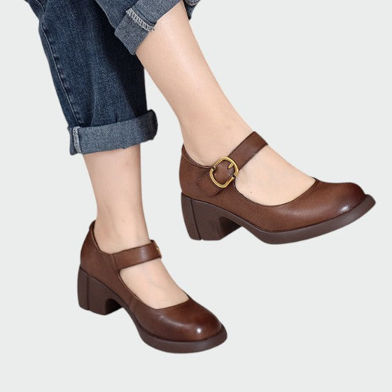 Juliana - Buty Mary Jane na grubym obcasie z klamrą